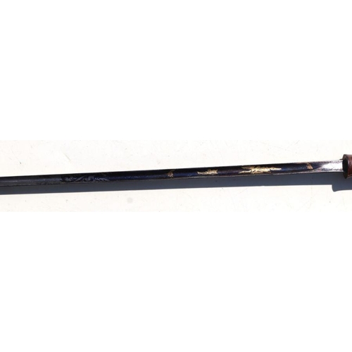 35 - A bamboo sword stick with triangular tapering steel blade, overall 96cms long, blade length 78cms.