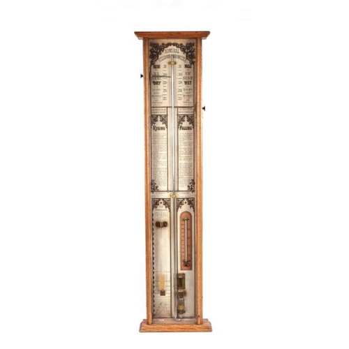 377 - An Admiral Fitzroy type barometer, 95cms high; together with an Edwardian thermometer barometer in a... 