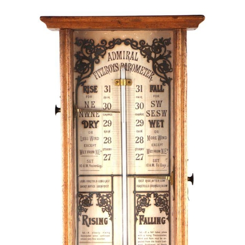 377 - An Admiral Fitzroy type barometer, 95cms high; together with an Edwardian thermometer barometer in a... 