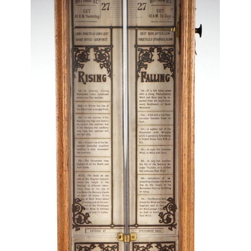 377 - An Admiral Fitzroy type barometer, 95cms high; together with an Edwardian thermometer barometer in a... 