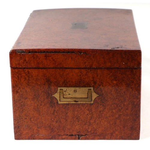 398 - A Victorian burr wood box with inset brass handles, 36cms wide.