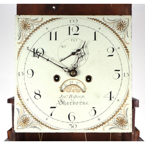 454 - An oak cased  longcase clock, the 30cms painted square dial with Arabic numerals, date aperture and ... 