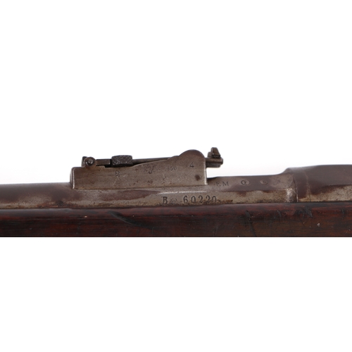 29 - A French obsolete calibre Chassepot MLE 1866 rifle, numbered 'B60220' and bayonet, numbered '63353'.