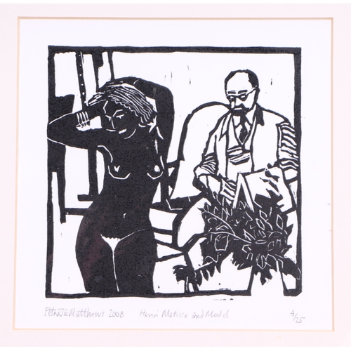 283 - After Peter J E Matthews - Matisse and His Model - limited edition linocut, signed & numbered 4/25 i... 