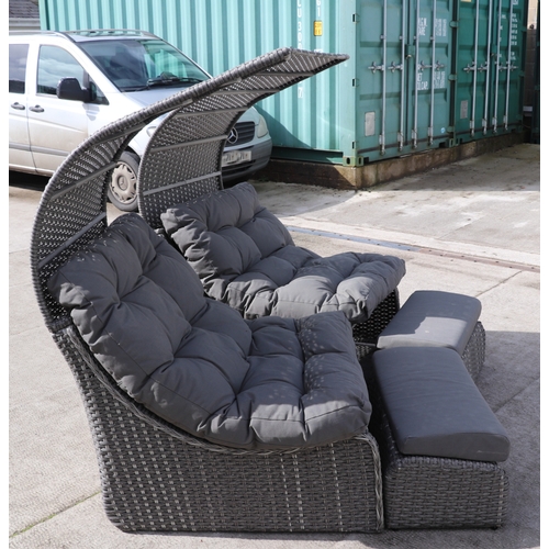 12N - A pair of Rehau All Weather Weave canopied garden chairs with matching footstools and cushions (2).