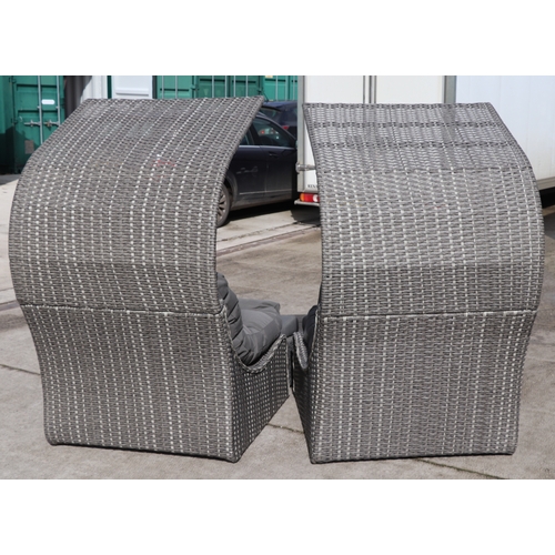 12N - A pair of Rehau All Weather Weave canopied garden chairs with matching footstools and cushions (2).