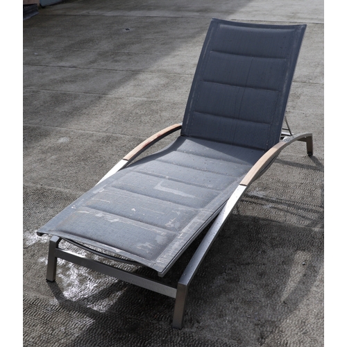 12K - An Indian Ocean design Plaza stainless steel and teak lounger