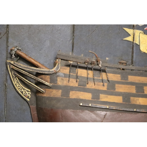 101 - Naval Interest:  A British naval folk art half block ship model depicting a Napoleonic battleship, f... 