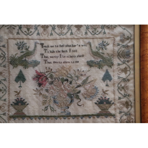 116 - A late Victorian sampler with verse, animals and building within a meandering border, by Ruth Hill, ... 