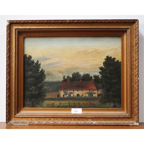 170 - 19th century naive school - Farmhouse in a Landscape - oil on canvas, framed, 37 by 27cms.