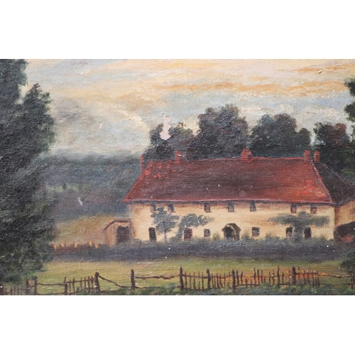 170 - 19th century naive school - Farmhouse in a Landscape - oil on canvas, framed, 37 by 27cms.