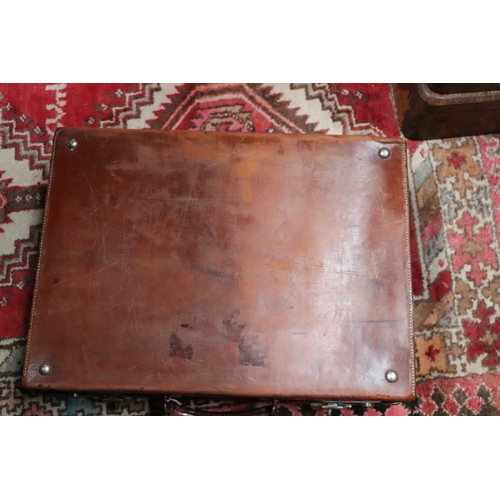 408 - Two vintage brown leather suitcase, the largest 50cms wide (2).