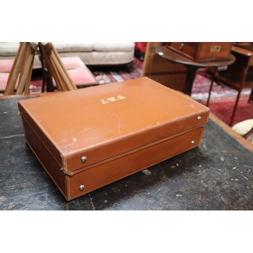 408 - Two vintage brown leather suitcase, the largest 50cms wide (2).