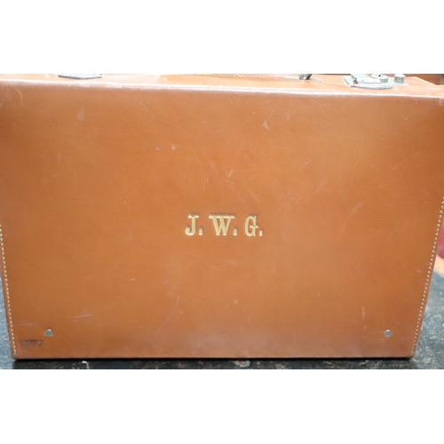 408 - Two vintage brown leather suitcase, the largest 50cms wide (2).