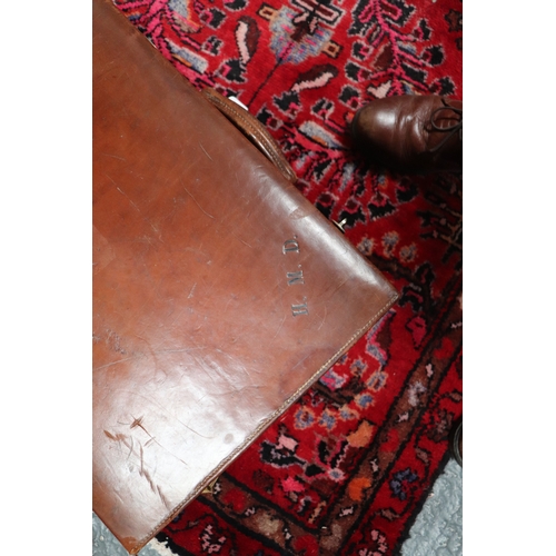 408 - Two vintage brown leather suitcase, the largest 50cms wide (2).