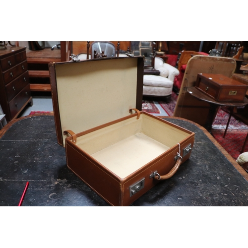 408 - Two vintage brown leather suitcase, the largest 50cms wide (2).