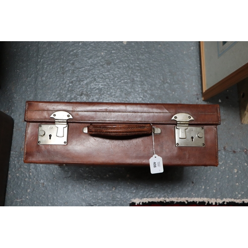 408 - Two vintage brown leather suitcase, the largest 50cms wide (2).