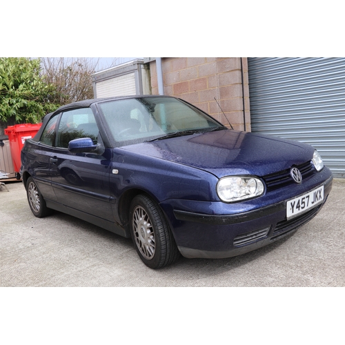 12O - A 2001 Volkswagen Golf Cabriolet 2-litre petrol.  Registration No. Y457 JKX, chassis No.  WVWZZZ1EZ1... 