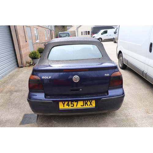 12O - A 2001 Volkswagen Golf Cabriolet 2-litre petrol.  Registration No. Y457 JKX, chassis No.  WVWZZZ1EZ1... 