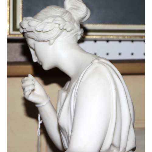 342 - A Parianware figure depicting a seated classical woman, 51cms high.