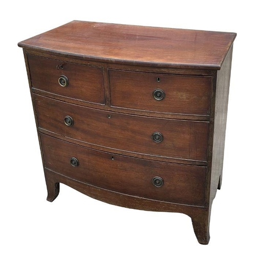 1059 - A 19th century bowfront mahogany chest of two short and two long drawers, on splayed bracket feet, 9... 