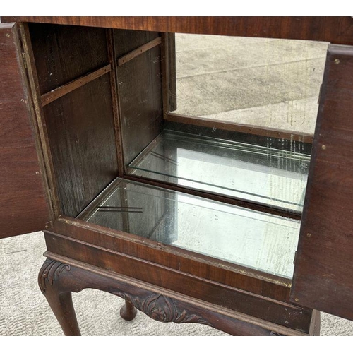 1061 - An early 20th century Queen Anne style mahogany drinks cabinet on stand, the pair of panelled doors ... 