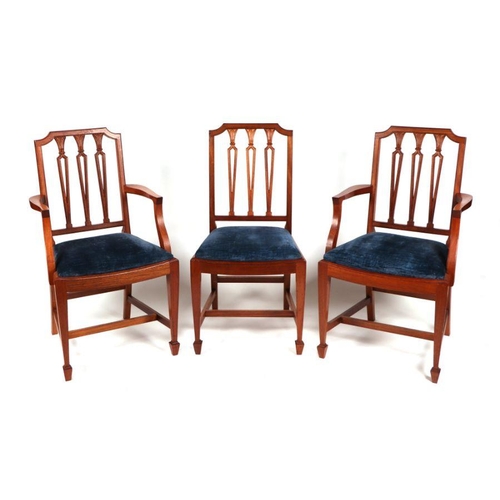 1067 - A set of twelve late 19th / early 20th century Hepplewhite Revival mahogany dining chairs with pierc... 