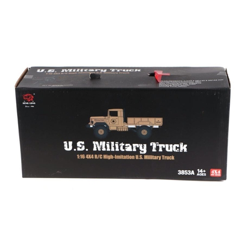 159 - A 1/16 scale radio control German Panther Tank, boxed; together with a 1/16 US Military Truck with r... 