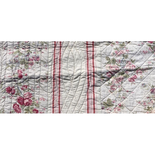 172 - A French Vivarais cotton Durham style scalloped edge quilt, 260 by 254cms; together with another sim... 