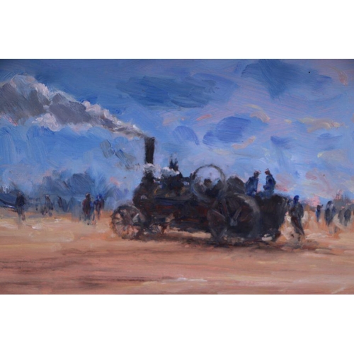 199 - John Osborne (modern British) - Steam Plowing Engine - signed & dated '99 lower left, oil on boa... 