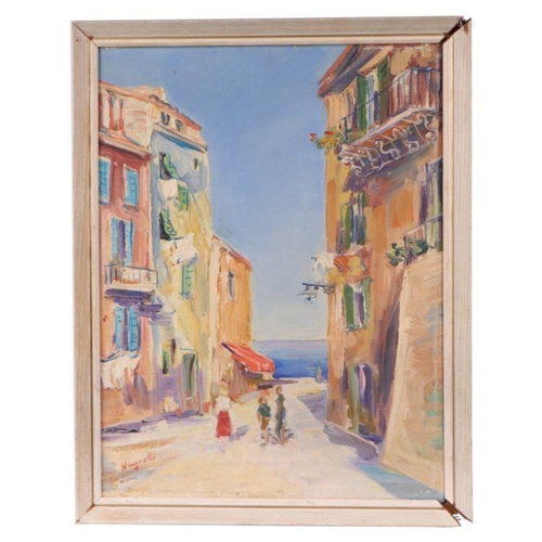 202 - Negrelli (?) (continental school) - Street Scene with Figures - oil on canvas, signed lower left, fr... 