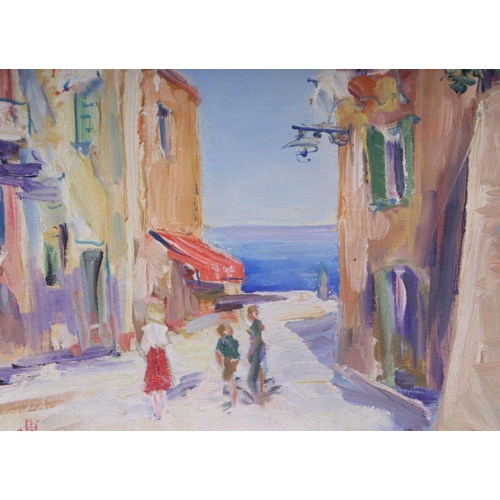 202 - Negrelli (?) (continental school) - Street Scene with Figures - oil on canvas, signed lower left, fr... 