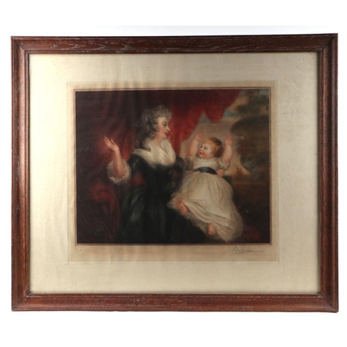 204 - A coloured print depicting Mother & Child, signed in pencil to the margin, framed & glazed, ... 