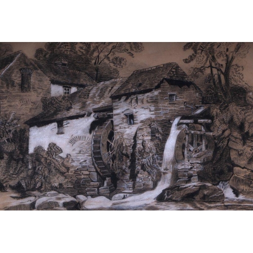 238 - George Drinkwater - Study of a Watermill - charcoal and chalk, signed lower right, framed & glaz... 