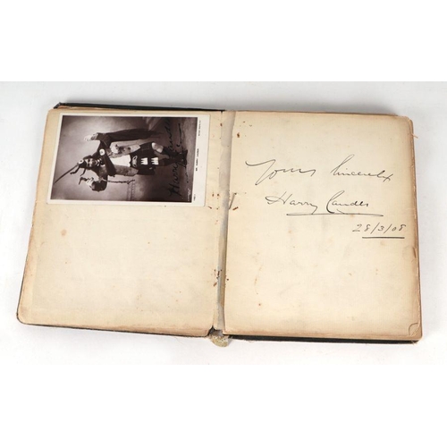 24 - An Edwardian autograph album including photographs and signatures by Harry Lauder and Gunner Moir; t... 