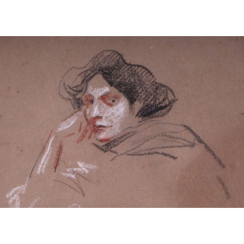 253 - Continental school - Study of a Woman - indistinctly signed lower right, pastel, Christies label to ... 