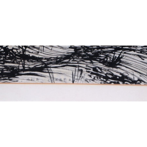 255 - Ana Corberó (Contemporary Spanish) - Undergrowth - signed lower edge, reed pen & ink,  61 by 48c... 