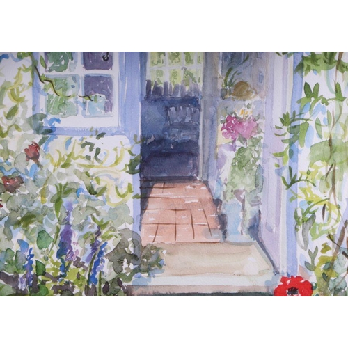 261 - Lesley Hollands (20th century British) - The Cottage Doorway - signed lower left, watercolour, frame... 