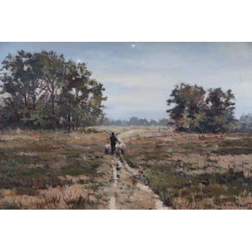 270 - Alexander van Noort (b1953) - shepherd Walking His Sheep - signed lower right, oil on canvas, framed... 