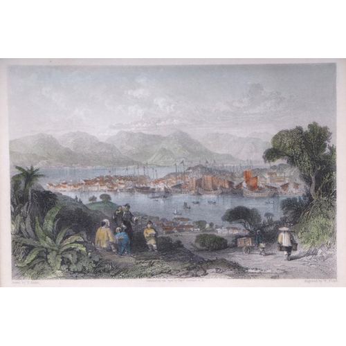 274 - After T Allam - Silk Farms at Hoo-Chen - and - Amoy From Ko-Long-Soo - coloured engravings, framed &... 