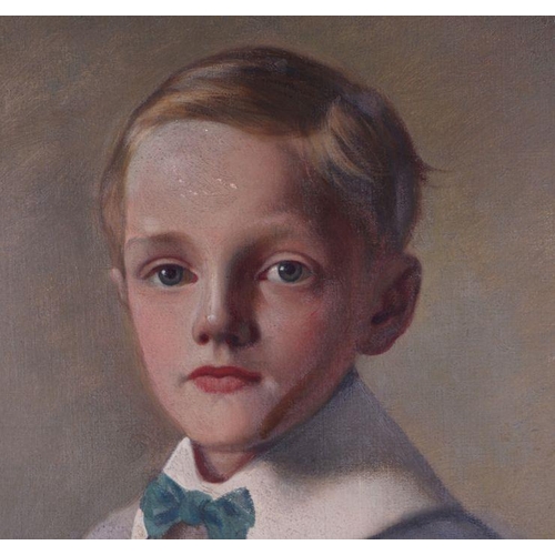 281 - Edwardian school - Half Length Portrait of a Young Gentleman - oil on canvas, indistinctly signed an... 