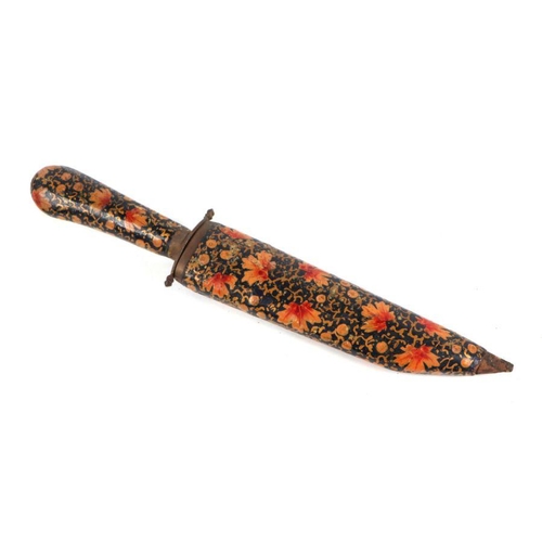 49 - A Kashmiri dagger with highly decorated handle and scabbard, 28cms long.