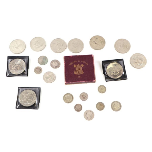 516 - A quantity of assorted pre 1947 GB and continental silver coinage to include a 1928 George IV silver... 