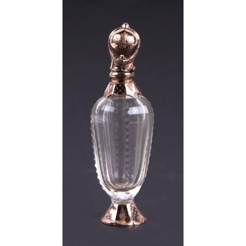 517 - A Dutch Art Nouveau glass and 14ct gold scent bottle,  (gold oak leaf mark on the collar), the facet... 