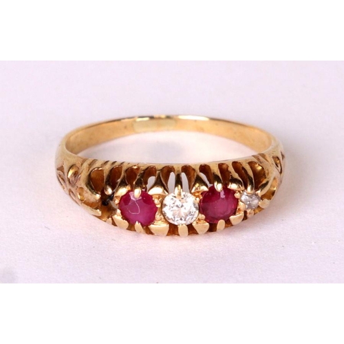 523 - A yellow metal diamond and garnet half-hoop ring, approx UK size 'N', 3.9g.Condition Reportmissing o... 