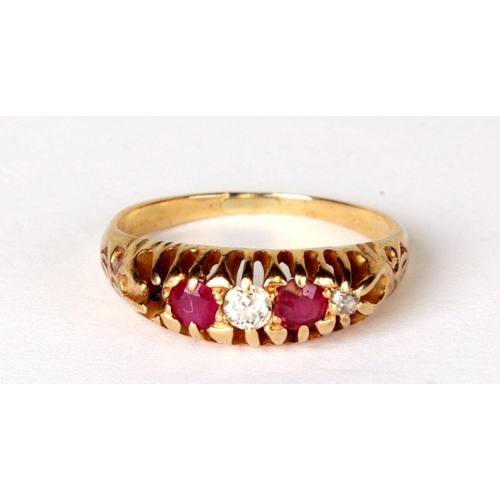 523 - A yellow metal diamond and garnet half-hoop ring, approx UK size 'N', 3.9g.Condition Reportmissing o... 