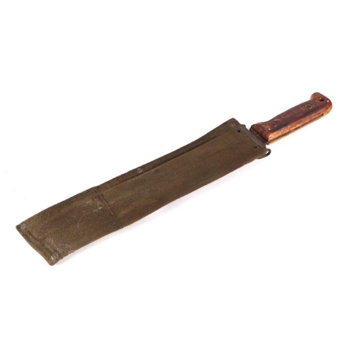 80 - A machete with wooden handle and canvas scabbard, stamped 'MECO 1978', 46cms long; together with ano... 