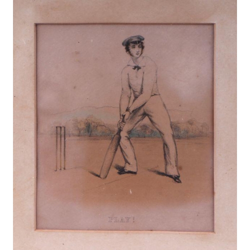 99 - After G F Watts - a set of six Victorian cricket prints made to illustrate a famous instructional ma... 