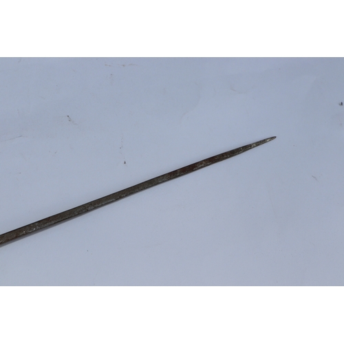 76 - A Middle Eastern metal mounted hardwood sword stick, overall 100cms long, blade length 58cms.