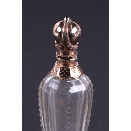 517 - A Dutch Art Nouveau glass and 14ct gold scent bottle,  (gold oak leaf mark on the collar), the facet... 